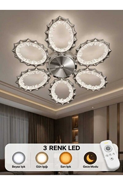 OTRANTO 6 LI AVİZE 3 RENK LED ISIKLI KUMANDALI SALON OTURMA ODASI AVİZE