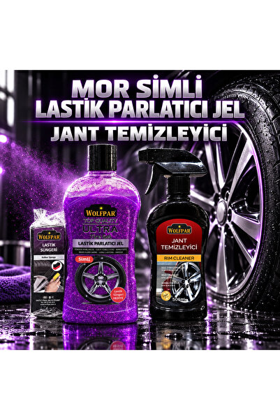 WOLFPAR Mor Simli Lastik Parlatıcı Jel ve Jant Temizleyici – Lastik & Jant Ba...