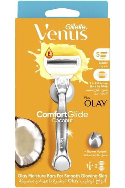 Gillette Venus وشفرة حلاقة Olay Plus Comfortglide Coconut للنساء بمقبض معدني،...