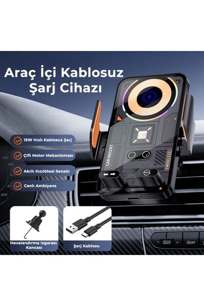 idragon SD38 15W Otomatik Sensörlü Hızlı Kablosuz Şarjlı Araç Telefon Tutucu ...