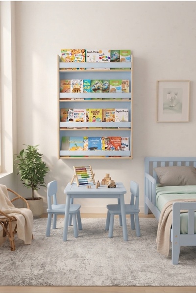 terra ws Montessori Ahşap Çocuk Kitaplığı | Duvara Monte 4 Raflı Doğal Bebek ...