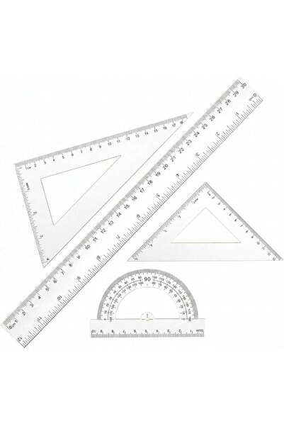 TERRIFI Geometry Set, 4-Piece Math Ruler Set with 30 cm Straight Ruler, Trian...