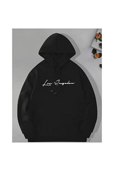 JANTIL MODA Black Unisex Oversize 3 Thread Raster Hooded Sweatshirt with Kang...