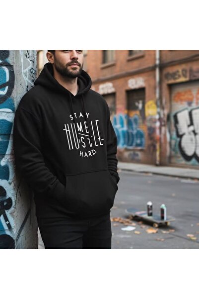 JANTIL MODA Hanorac negru unisex oversize, cu 3 fire, buzunar tip cangur, imp...