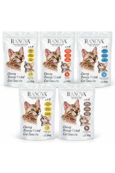 RANOVA Freeze-Dried Cat Treats, Meat & Fish Selection, 5 Pouches, 109g