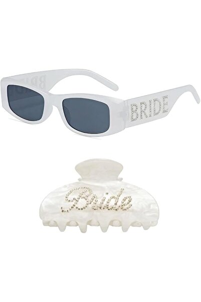 TERRIFI Bride Sunglasses and Claw Clip Set, White Marble Bride to Be Accessor...