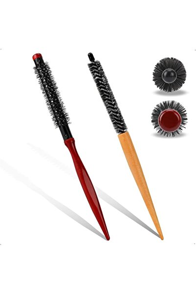 JOYZZZ Small Round Hair Brush, 2 Pcs Mini Curling Brush Roller Brush with Woo...