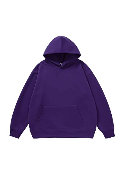 JANTIL MODA Unisex Oversize 3 Thread Raster Plain Design Hooded Sweatshirt wi...