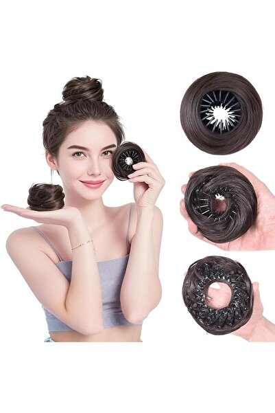 X SPRING Hair Bun Extension 2PCS, Stretchy Ring Claw Clip for Quick Easy Updo...