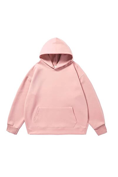 JANTIL MODA Unisex Oversize 3 Thread Raster Plain Design Hooded Sweatshirt wi...