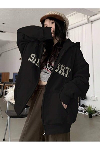 Mythologie 3 Thread Black Seaport Zippered Winter Cardigan - Printed Oversize...