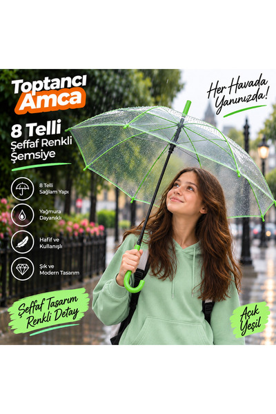 Toptancı Amca Renkli şeffaf şemsiye gençler için yapmur şemsiyesi sadece da