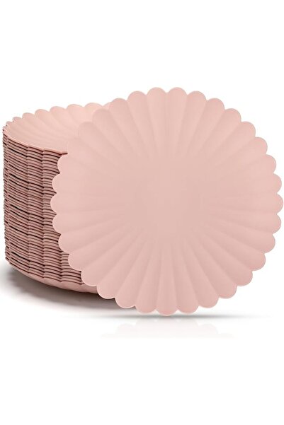 NALACAL 30 Pcs Pink Dessert Plastic Plates, 6.5 Inch Scalloped Disposable Des...