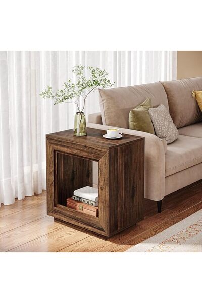 Tribesigns 60cm Coffee Table Rustic Wood Side Table, 2 Tiered Square End Tabl...
