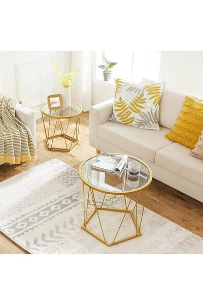HOOBRO Small Coffee Table Set of 2, Round Coffee End Table with Metal Frame, ...