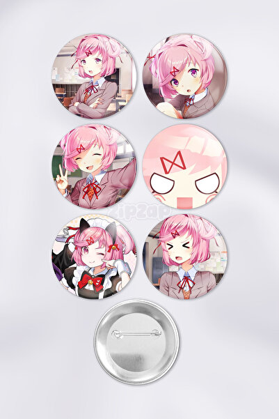 ZipZap Natsuki - DDLC Doki Doki Oyun Çanta Süsü Rozet İğneli Buton Rozet Seti...