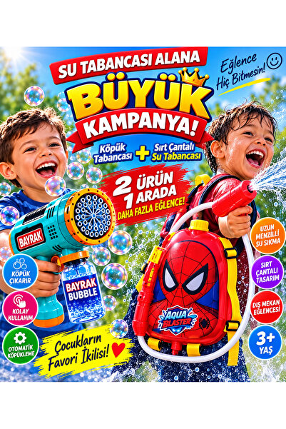 Otomatik Köpük Atan Tabanca ve Sırt Çantalı Su Tabancası İkili Set