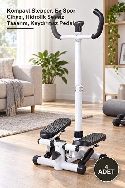4 Adet Gidonlu Adım Atma Egzersiz Aleti – Kompakt Stepper, Ev Spor Cihazı, Hidrolik Sessiz Tasarım, Kaydırmaz Pedal