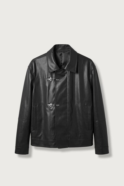 ablukaonline Erkek Boxy Fit Metal Tokalı Deri Ceket Siyah
