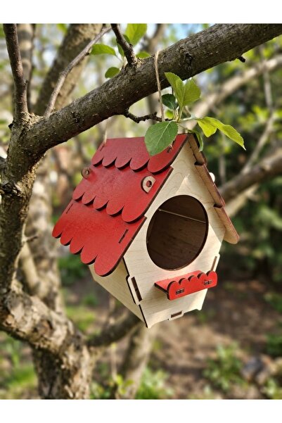 Mu Art Ahşap Wooden Decorative Bird House Nest Small Size Paintable Raw Mdf H...
