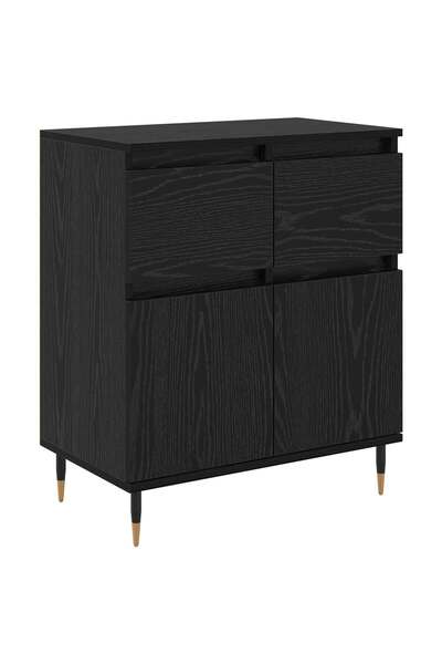 vidaxl Bufet Stejar Negru 60 x 35 x 70 cm Lemn Ingineresc și Fier