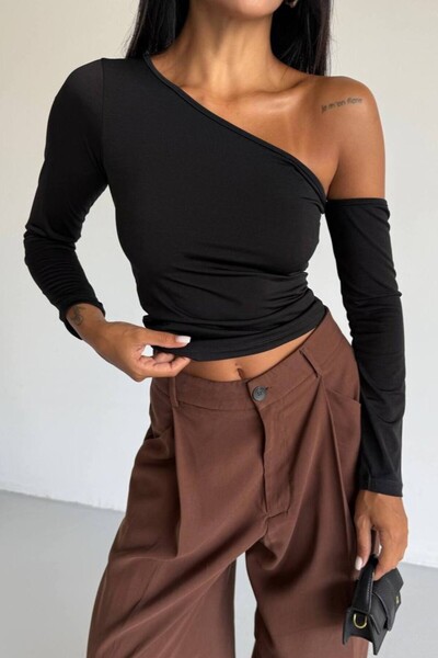By BAYANA Women's One-Shoulder Open Long Sleeve Sandy Fabric Blouse
