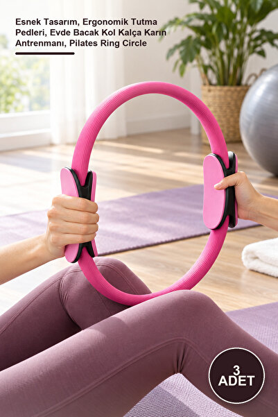 Yenilig 3 Adet Esnek Pilates Çemberi – Esnek Tasarım, Ergonomik Tutma Pedleri, Evde Bacak Kol Kalça Karın Antrenmanı, Pilates Ring Circle