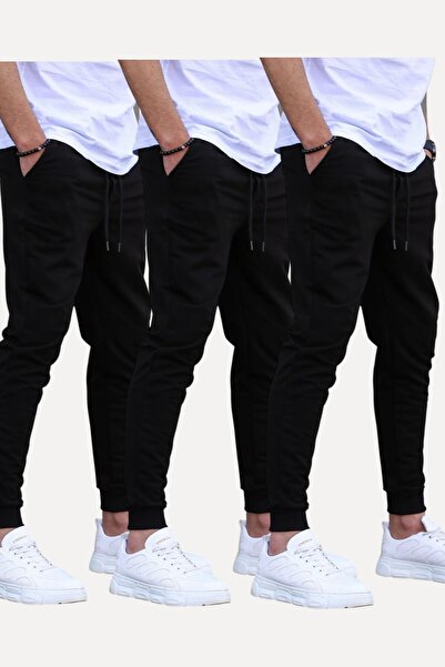 SURMARİ Set of 3 Unisex Regular Fit Ribbed Leggings in Black, Gray, Navy Blue...