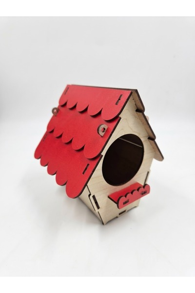 Mu Art Ahşap Wooden Decorative Bird House Nest Small Size Paintable Raw Mdf Hangable Garden & Balcony Bird Nest (14X12X12 cm)