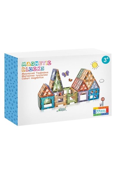 OEM Set de cărămizi magnetice educative YVN, 77 de piese, tematică Zoo, multicolor, 39x9x28.5cm
