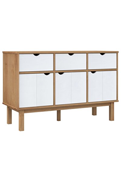 vidaxl Servantă OTTA, maro și alb, 114x43x73,5 cm, lemn masiv de pin