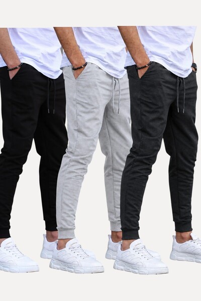 SURMARİ Set of 3 Unisex Regular Fit Ribbed Leggings in Black, Gray, Navy Blue...
