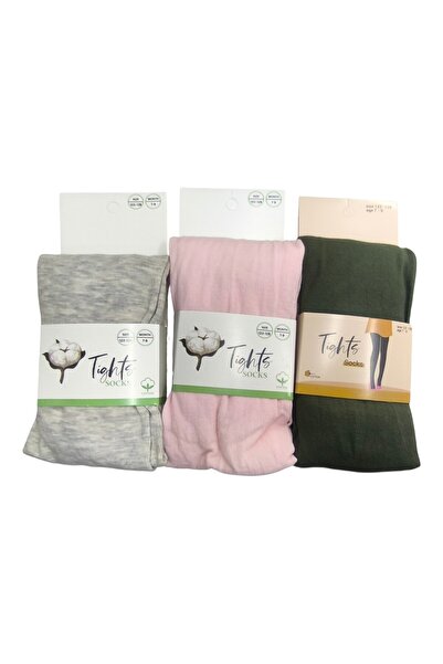 7-9 Yaş 122-134 cm Çocuk Külotlu Çorap 3'lü Set %80 Pamuklu Esnek Çorap