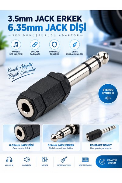 PEMBERTON 6.35mm Jack Dişi - 3.5mm Jack Erkek Ses Dönüştürücü Adaptör Stereo ...