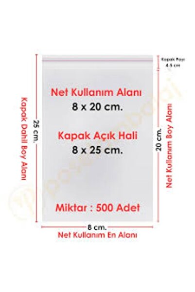 HSG TEMİZLİK 8x20+5 cm. (8*25) 50 Adet - Şeffaf Bantlı Yapışkanlı Jelatin Poşet