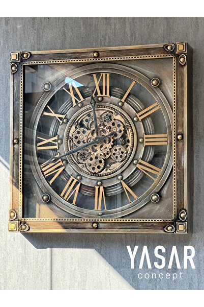 YASAR CONCEPT Novallune Metal Çarklı Duvar Saati 60x60 Cm