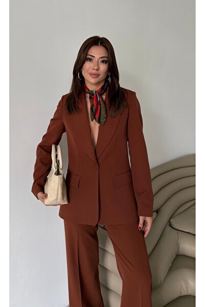 HOEK Monaco Women's Cinnamon Brown Blazer Jacket Palazzo Pants Double Suit