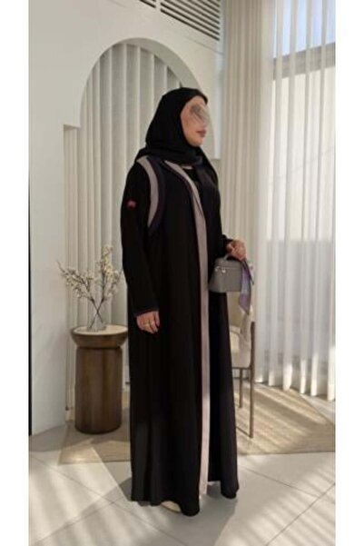 dar laha abaya عباية D70027 - بقماش كريب كوبرا بتدخيلات مميزة بالكتف الايمن و...