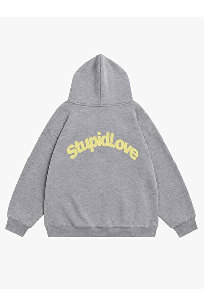 Mad&Calf Women's Stupidlove Printed Hooded Fleece Oversize Sweatshirt