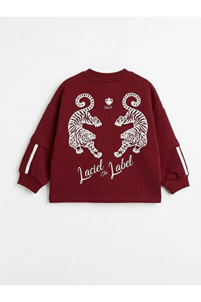 Laciel Prs Erkek Çocuk Bordo Hayvan Baskılı %100 Pamuk Sweatshirt