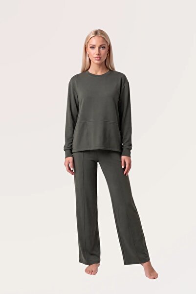 YUYİ Pjs 100% Cotton Crewneck Long Sleeve Women's Pajama Set
