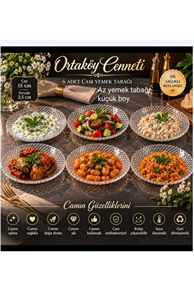 ORTAKÖYCENNETİ 6 ad Cam çukur kahvaltı veya az yemek tabağı 15 cm genişlik 2....