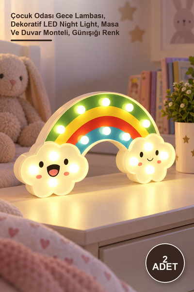 Yenilig 2 Pieces Smiling Cloudy Rainbow Led Night Light – Children's Room Nig...
