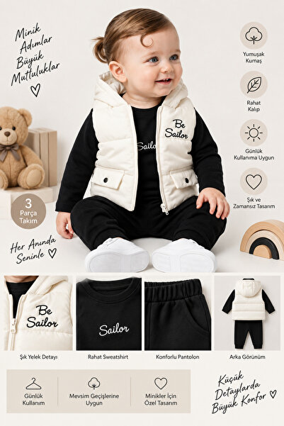 Bilge Trend BE SAILOR , ŞİŞME YELEKLİ 3 PARÇA KIŞLIK ERKEK BEBEK TAKIMI