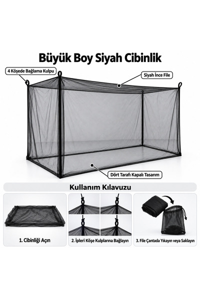 Magiclady Siyah Cibinlik 200 × 200 × 200 cm – Dört Köşe Bağlama Kulplu, İpli ...