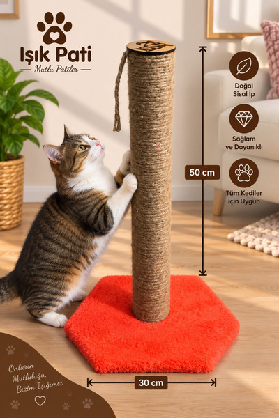 Işık Pati Kedi Tırmalama Tahtası Altıgen, Yerli İp