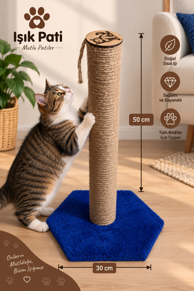 Işık Pati Kedi Tırmalama Tahtası Altıgen, Yerli İp