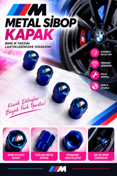 İKTUNING BMW M /// LOGOLU MAVİ RENK 4 ADET METAL SİBOP KAPAK TAKIMI
