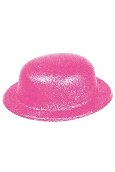 Pembe Renk Simli Melon Yuvarlak Parti Şapkası 24x26 cm