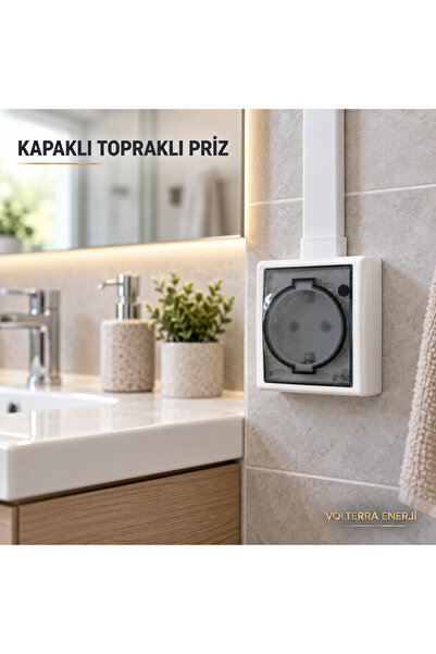 ELBİ Kapaklı Topraklı Priz Tekli Sıva Üstü Beyaz